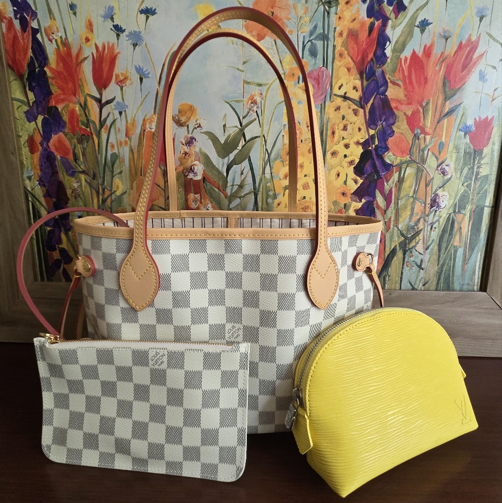 Checkered Tote Bag with Yellow Pouch